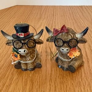 Adorable Highland Cow Ornaments with Glasses -Hobby Lobby. NWT